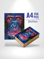 Gorilla 3d Wooden puzzle | Brainstaker™ A4 / Bleu