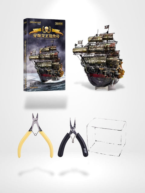 Puzzle 3D Bateau Pirate | Brainstaker™ Modéle avec boite et outils / Noir