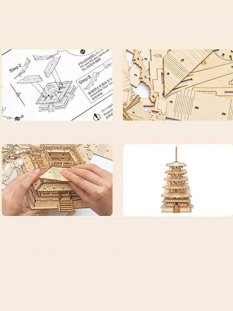 Puzzle 3D Wooden Tower Of Yellow Crane Bois | Brainstaker™ Bois